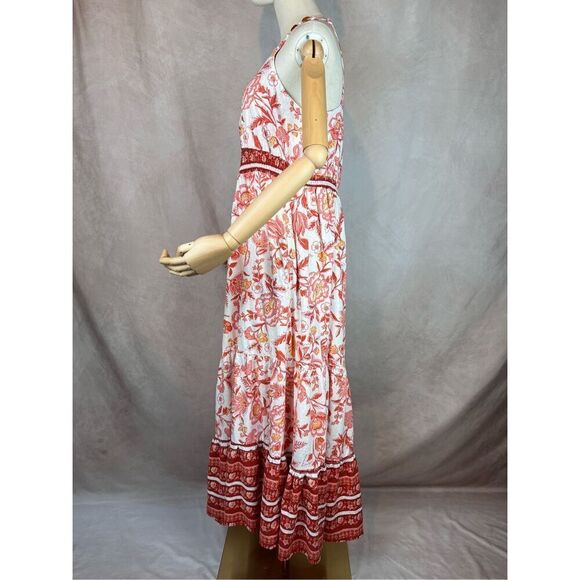 Rachel Zoe Pink Coral Floral Tiered Maxi Dress Linen Blend Size XL - Picture 7 of 8